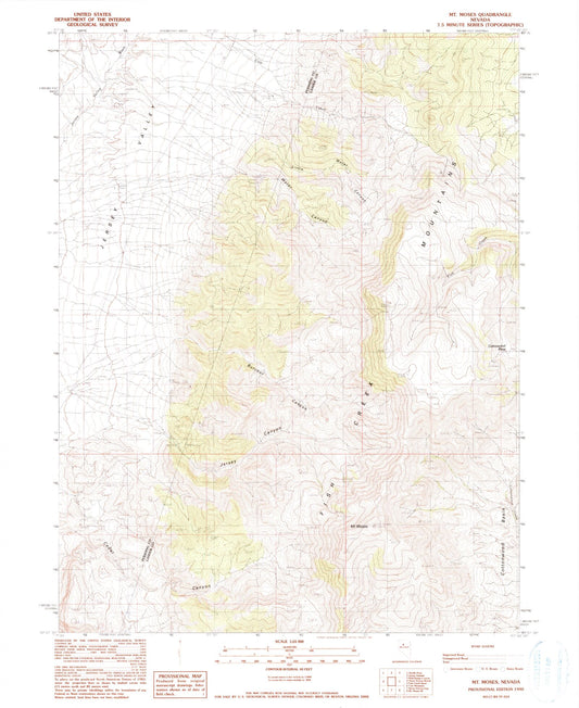 Classic USGS Mount Moses Nevada 7.5'x7.5' Topo Map Image