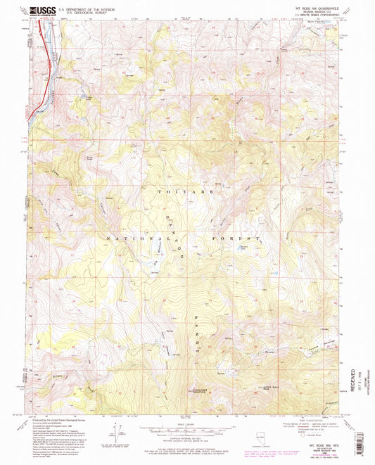 Classic USGS Mount Rose NW Nevada 7.5'x7.5' Topo Map Image