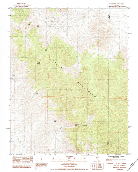 Classic USGS Mount Stirling Nevada 7.5'x7.5' Topo Map Image