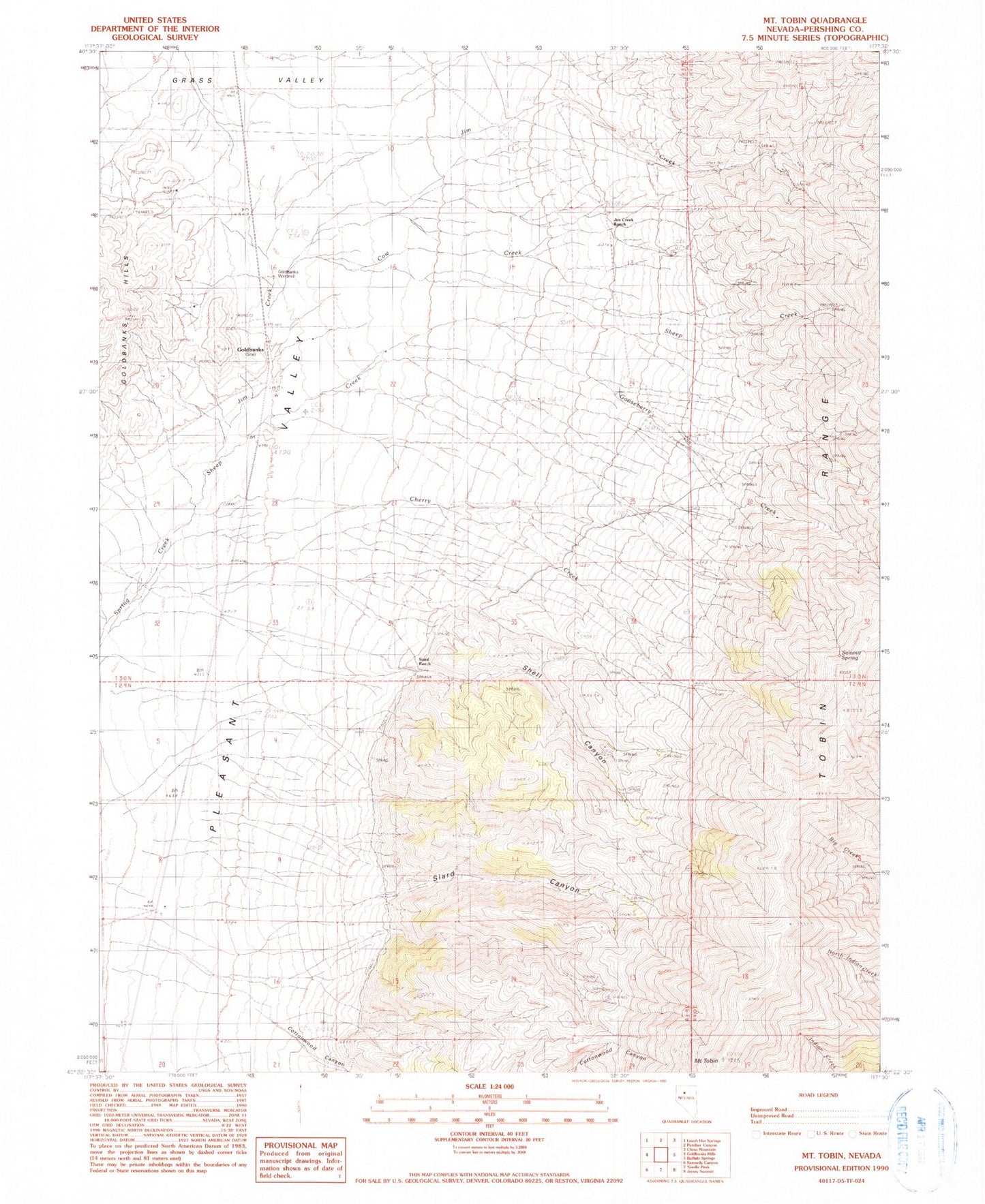 Classic USGS Mount Tobin Nevada 7.5'x7.5' Topo Map Image