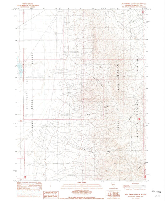 Classic USGS Mud Spring Canyon Nevada 7.5'x7.5' Topo Map Image