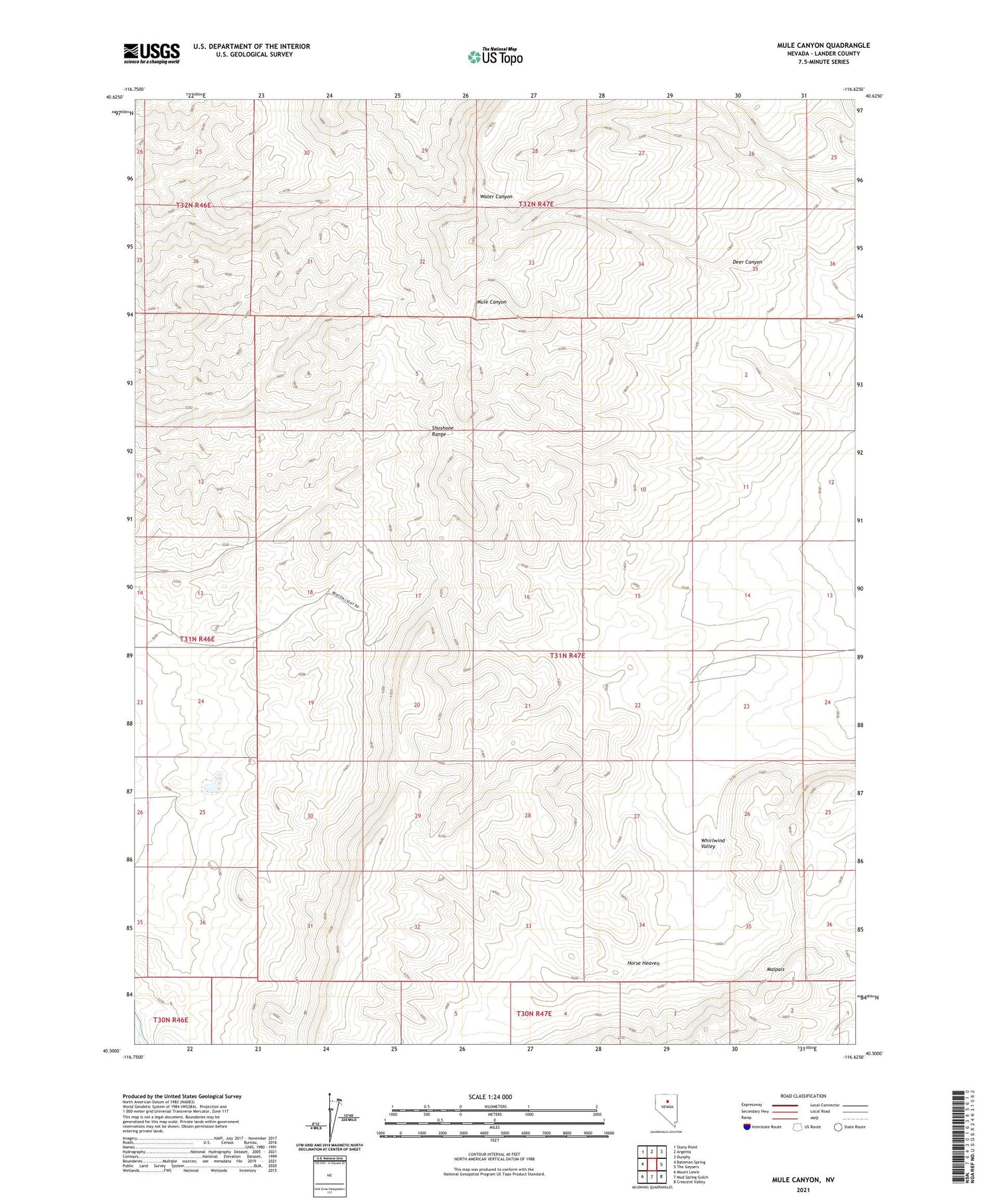 Mule Canyon Nevada US Topo Map Image