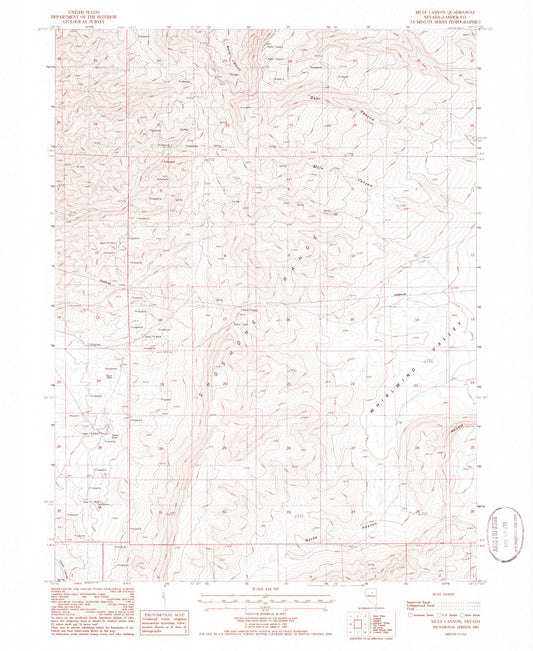 Classic USGS Mule Canyon Nevada 7.5'x7.5' Topo Map Image