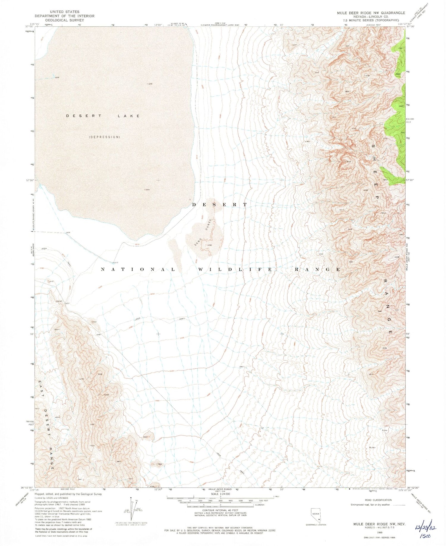 Classic USGS Mule Deer Ridge NW Nevada 7.5'x7.5' Topo Map Image