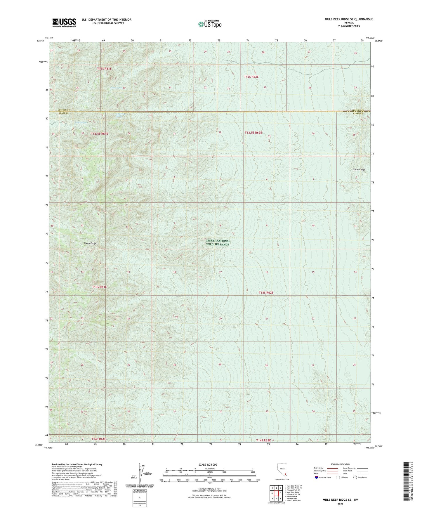 Mule Deer Ridge SE Nevada US Topo Map Image