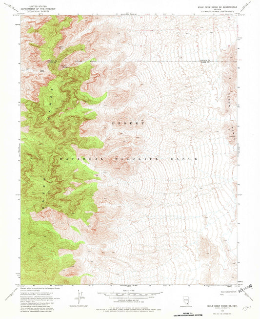 Classic USGS Mule Deer Ridge SE Nevada 7.5'x7.5' Topo Map Image