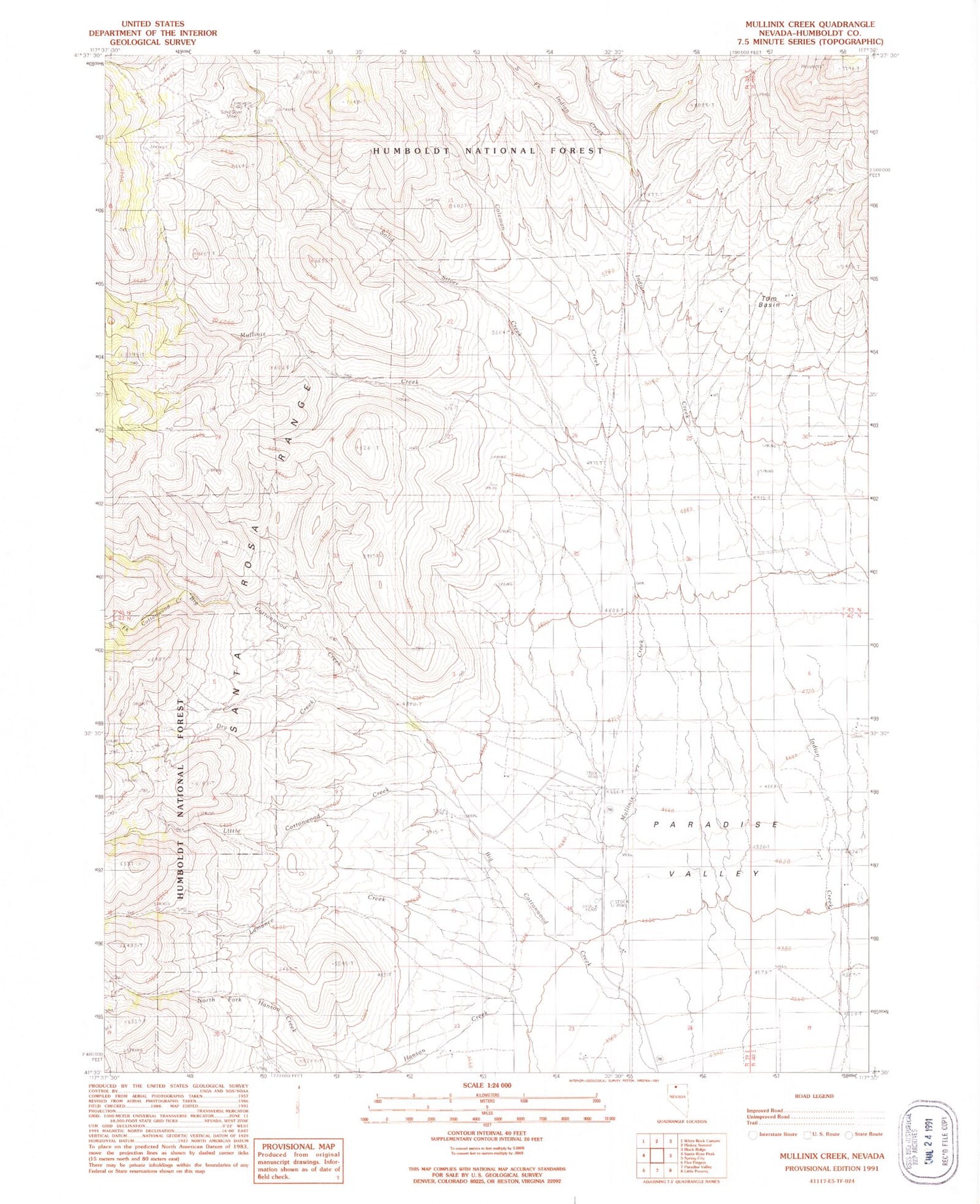 Classic USGS Mullinix Creek Nevada 7.5'x7.5' Topo Map Image