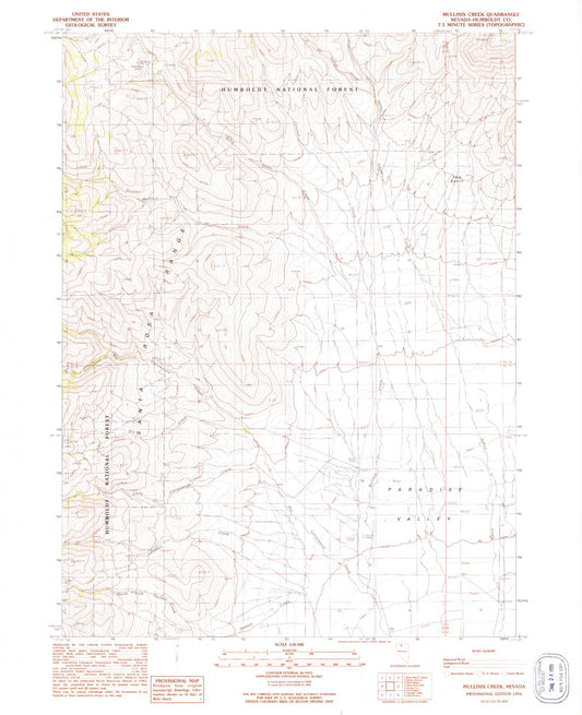 Classic USGS Mullinix Creek Nevada 7.5'x7.5' Topo Map Image