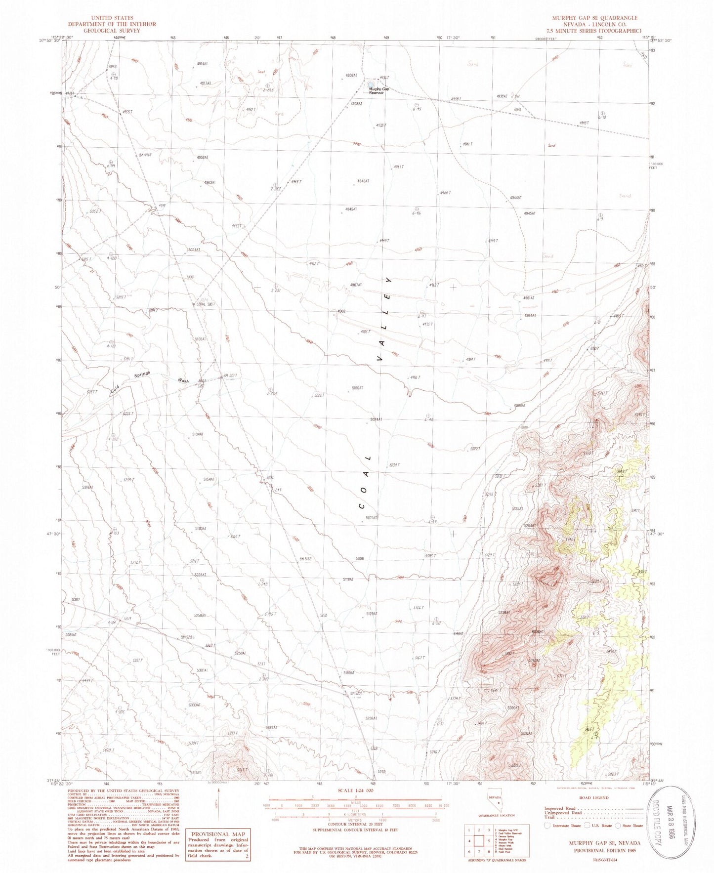 Classic USGS Murphy Gap SE Nevada 7.5'x7.5' Topo Map Image
