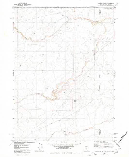 Classic USGS Nadine Butte Nevada 7.5'x7.5' Topo Map Image