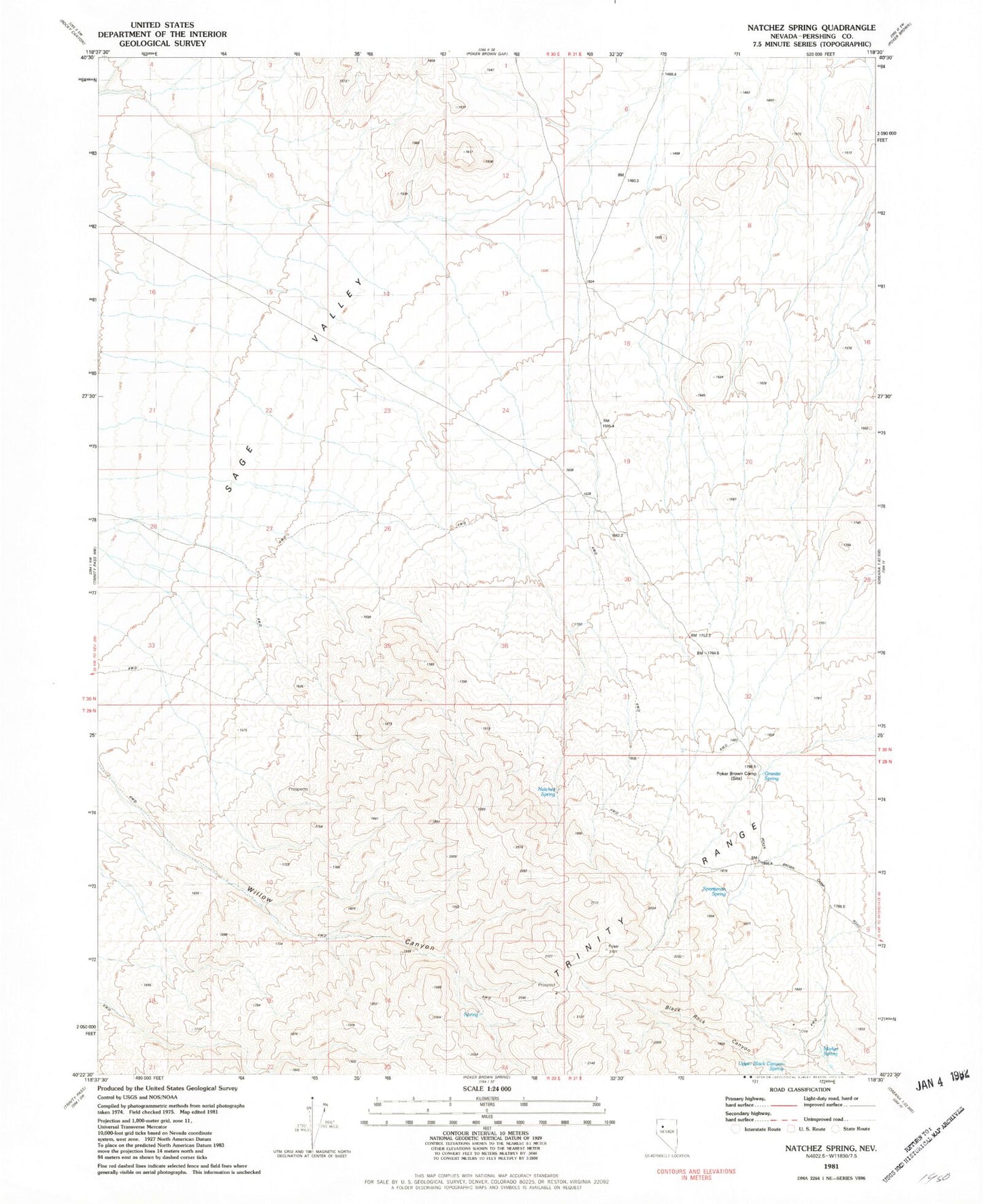Classic USGS Natchez Spring Nevada 7.5'x7.5' Topo Map Image