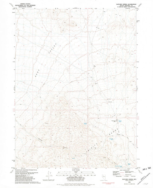 Classic USGS Natchez Spring Nevada 7.5'x7.5' Topo Map Image