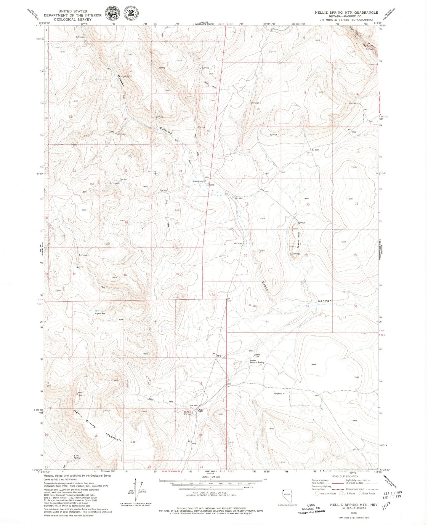 Classic USGS Nellie Spring Mountain Nevada 7.5'x7.5' Topo Map Image