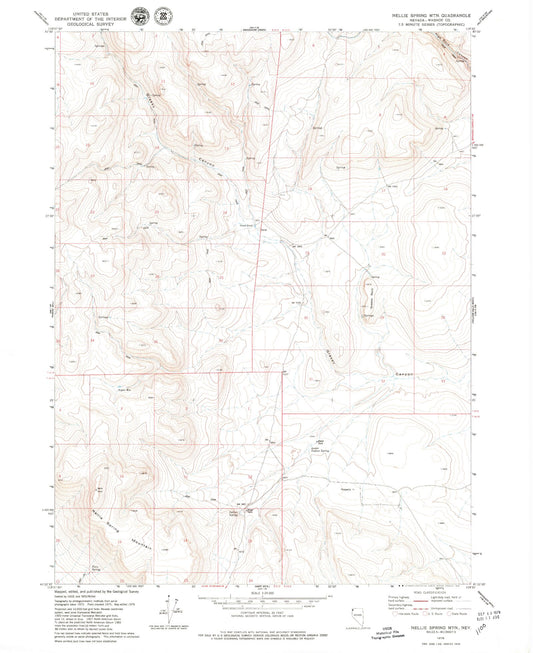 Classic USGS Nellie Spring Mountain Nevada 7.5'x7.5' Topo Map Image