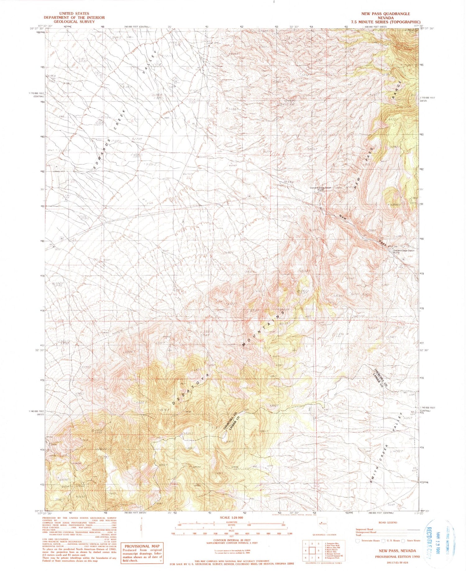 Classic USGS New Pass Nevada 7.5'x7.5' Topo Map Image