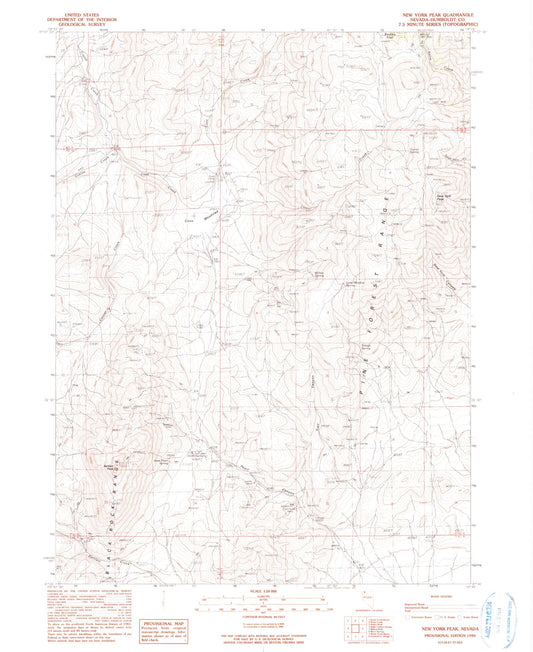 Classic USGS New York Peak Nevada 7.5'x7.5' Topo Map Image