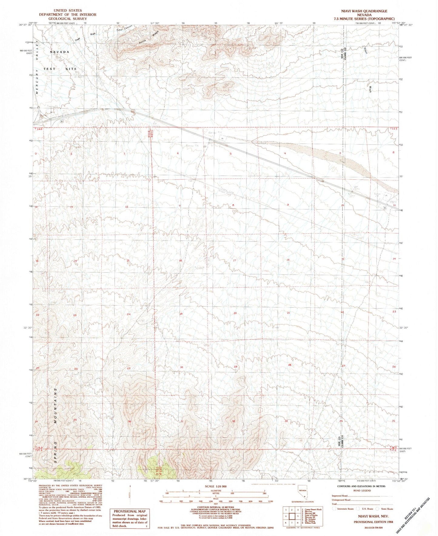 Classic USGS Niavi Wash Nevada 7.5'x7.5' Topo Map Image