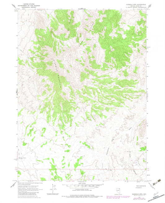 Classic USGS Ninemile Mountain Nevada 7.5'x7.5' Topo Map Image
