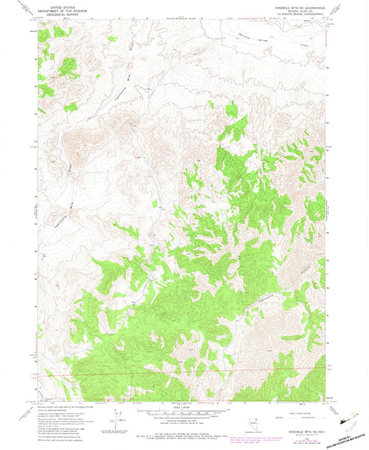 Classic USGS Ninemile Mountain NE Nevada 7.5'x7.5' Topo Map Image