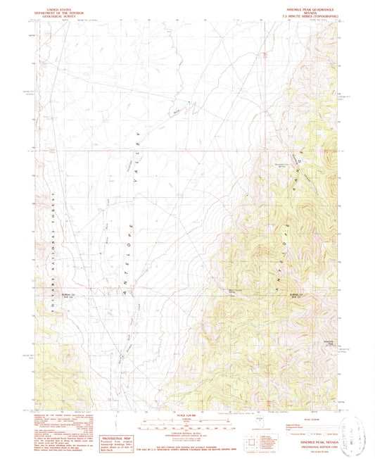 Classic USGS Ninemile Peak Nevada 7.5'x7.5' Topo Map Image