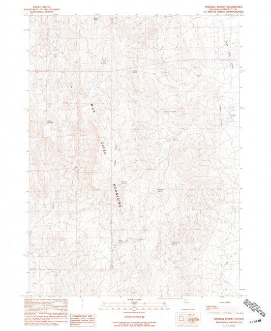 Classic USGS Ninemile Summit Nevada 7.5'x7.5' Topo Map Image