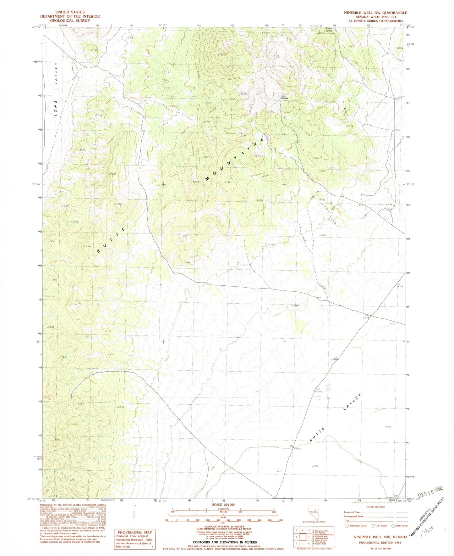 Classic USGS Ninemile Well NW Nevada 7.5'x7.5' Topo Map Image