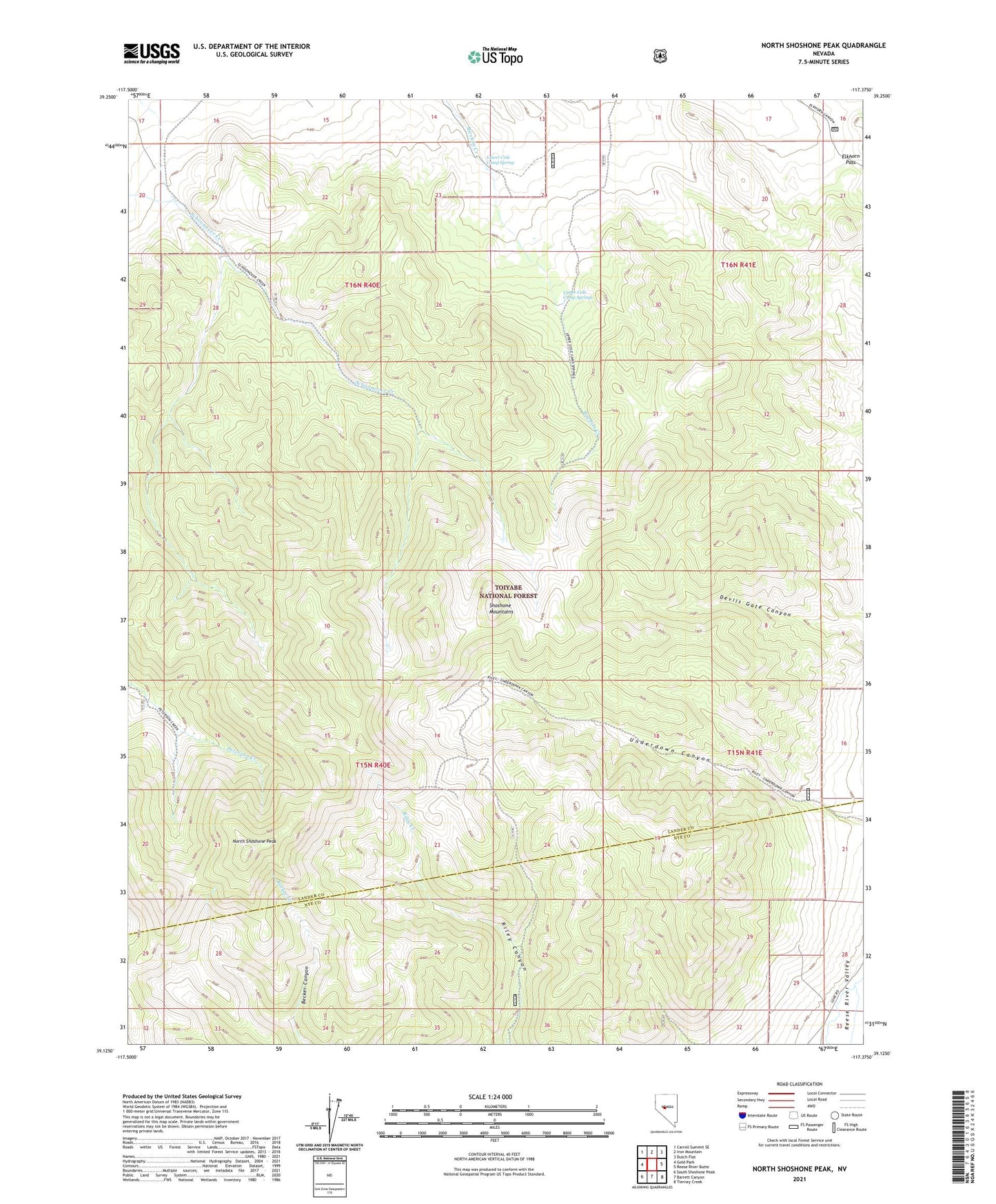 North Shoshone Peak Nevada US Topo Map Image