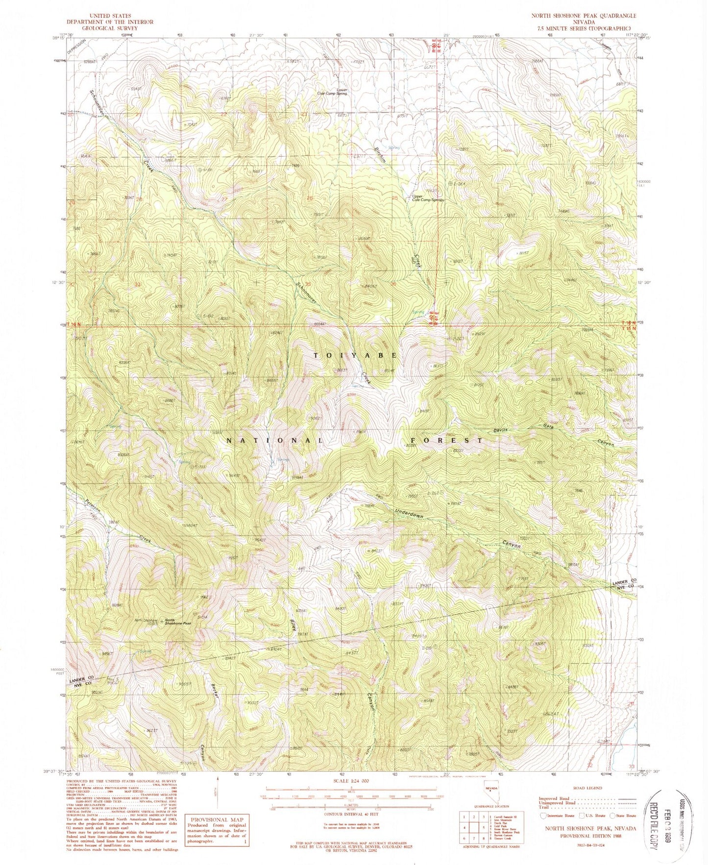 Classic USGS North Shoshone Peak Nevada 7.5'x7.5' Topo Map Image