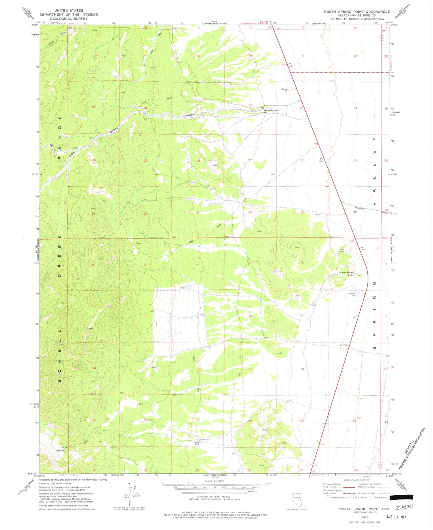 Classic USGS North Spring Point Nevada 7.5'x7.5' Topo Map Image