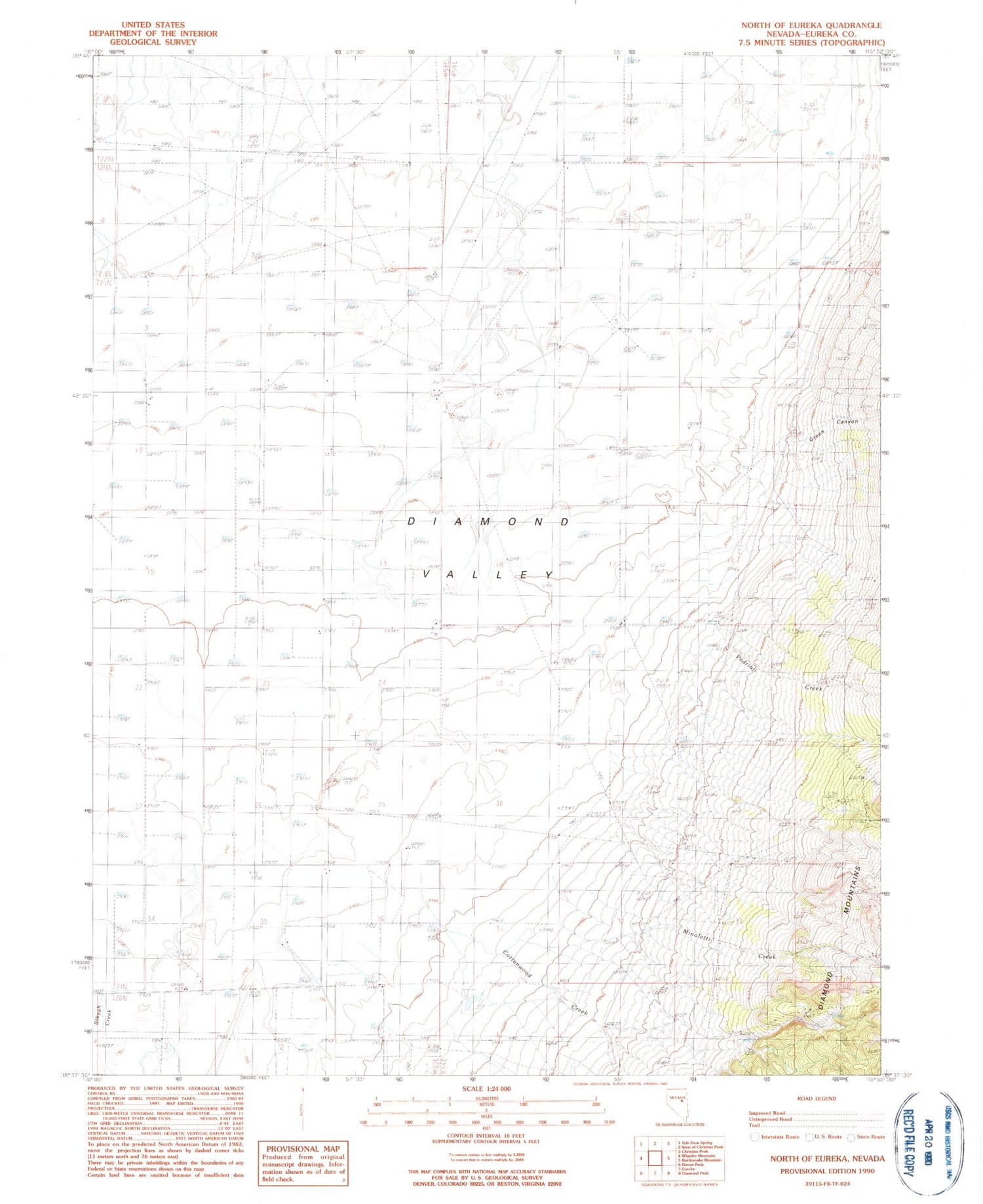 Classic USGS North of Eureka Nevada 7.5'x7.5' Topo Map Image