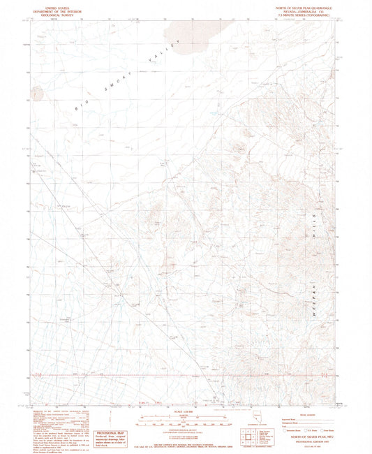 Classic USGS North of Silver Peak Nevada 7.5'x7.5' Topo Map Image