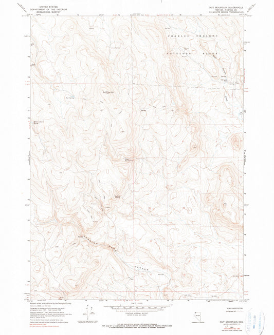 Classic USGS Nut Mountain Nevada 7.5'x7.5' Topo Map Image