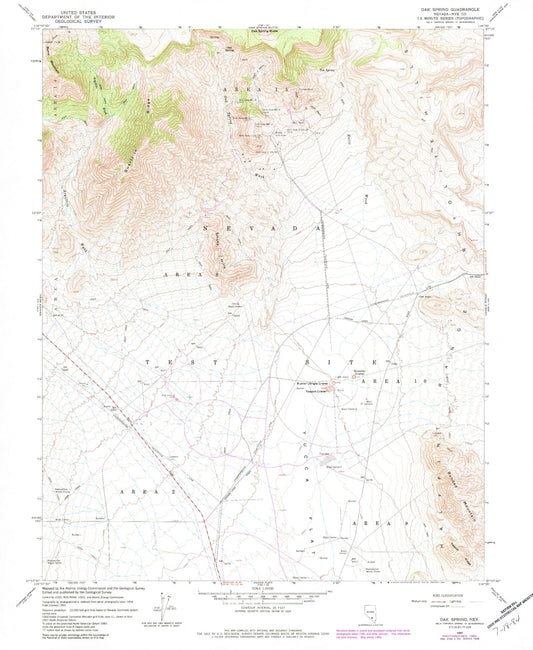 Classic USGS Oak Spring Nevada 7.5'x7.5' Topo Map Image