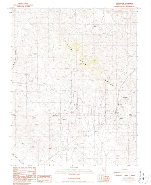 Classic USGS Oasis Divide Nevada 7.5'x7.5' Topo Map Image