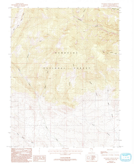 Classic USGS Old Mans Canyon Nevada 7.5'x7.5' Topo Map Image