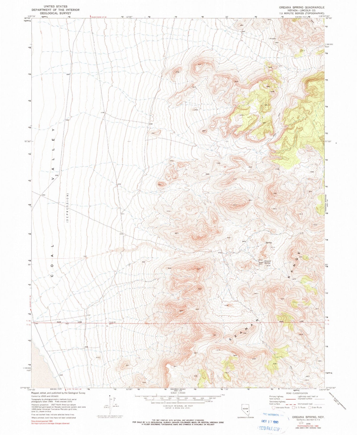 Classic USGS Oreana Spring Nevada 7.5'x7.5' Topo Map Image