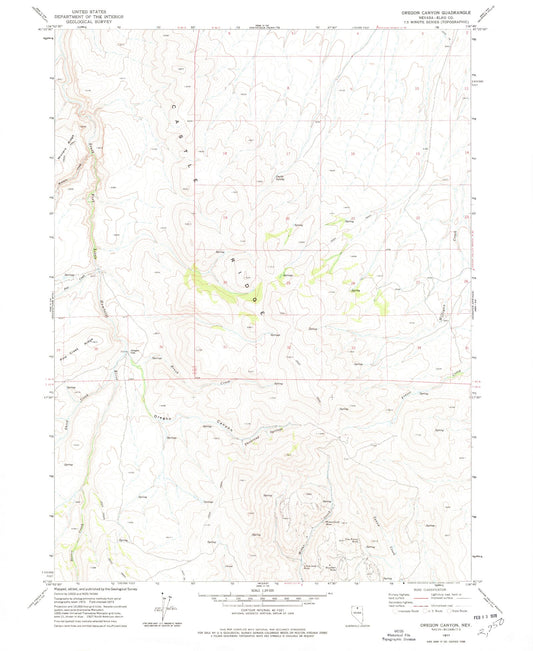 Classic USGS Oregon Canyon Nevada 7.5'x7.5' Topo Map Image