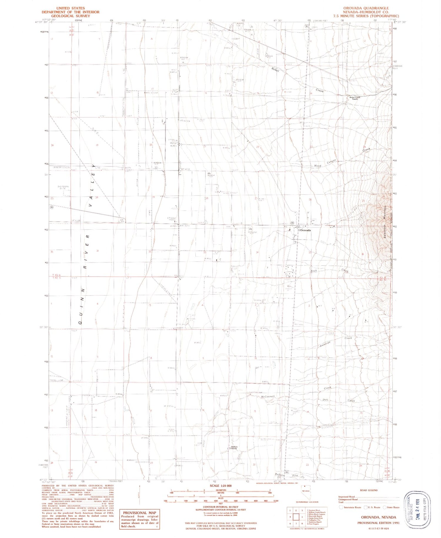 Classic USGS Orovada Nevada 7.5'x7.5' Topo Map Image
