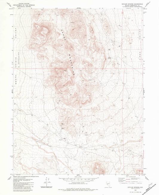 Classic USGS Outlaw Springs Nevada 7.5'x7.5' Topo Map Image