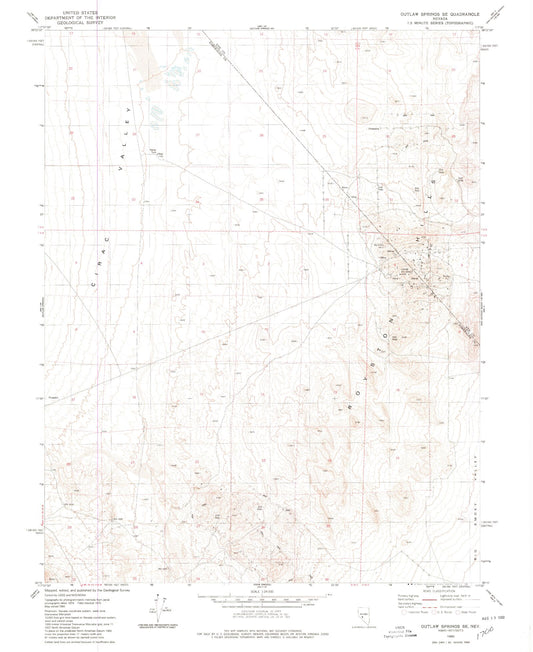 Classic USGS Outlaw Springs SE Nevada 7.5'x7.5' Topo Map Image