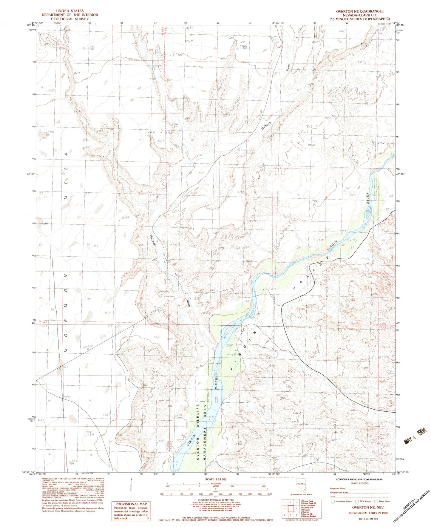 Classic USGS Overton NE Nevada 7.5'x7.5' Topo Map Image