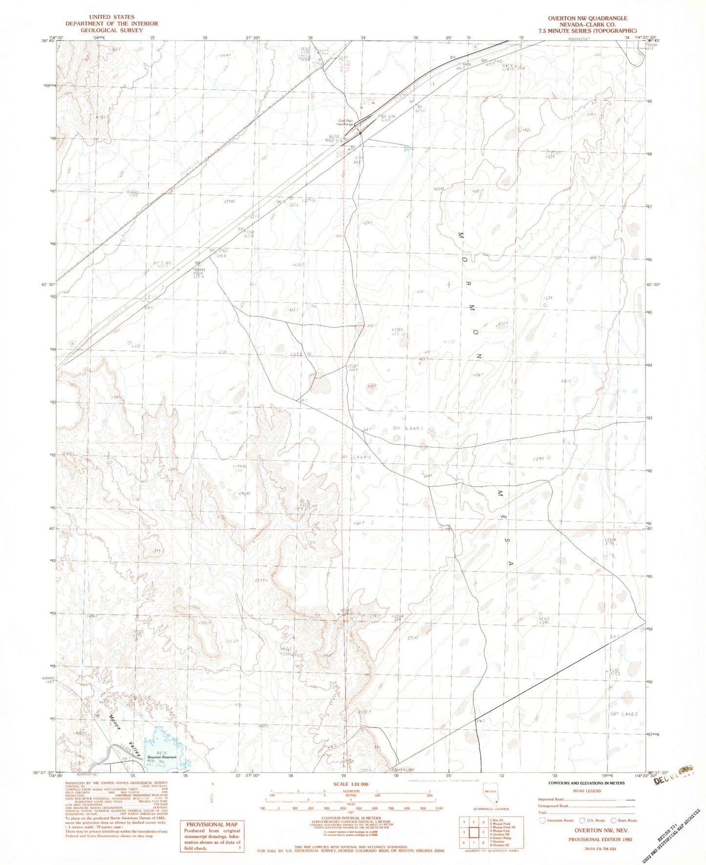 Classic USGS Overton NW Nevada 7.5'x7.5' Topo Map Image