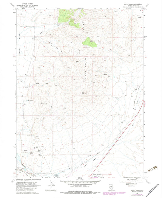 Classic USGS Oxley Peak Nevada 7.5'x7.5' Topo Map Image