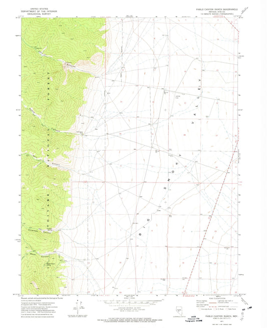 Classic USGS Pablo Canyon Ranch Nevada 7.5'x7.5' Topo Map Image