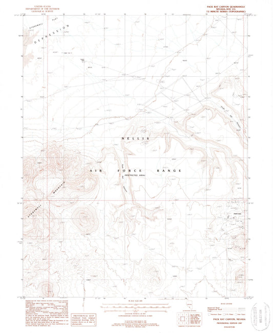 Classic USGS Pack Rat Canyon Nevada 7.5'x7.5' Topo Map Image