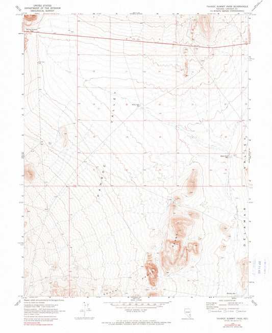 Classic USGS Pahroc Summit Pass Nevada 7.5'x7.5' Topo Map Image