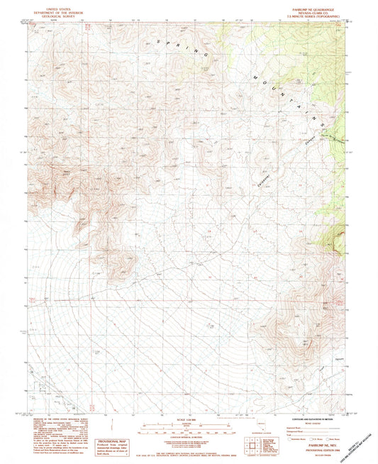Classic USGS Pahrump NE Nevada 7.5'x7.5' Topo Map Image
