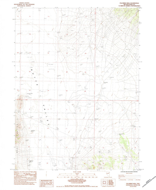 Classic USGS Palomino Well Nevada 7.5'x7.5' Topo Map Image