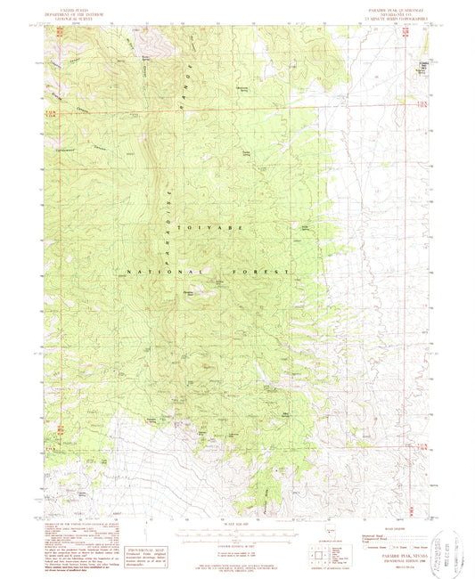 Classic USGS Paradise Peak Nevada 7.5'x7.5' Topo Map Image