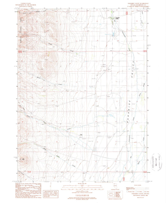 Classic USGS Paradise Valley Nevada 7.5'x7.5' Topo Map Image